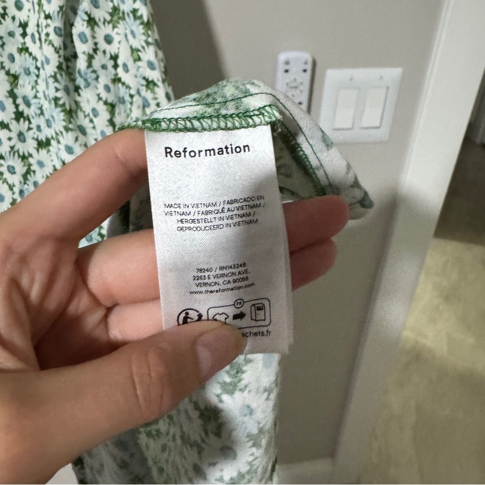 Reformation Beauden Sleeveless V Neck Crepe Midi Dress White Green Floral M - Picture 5 of 9